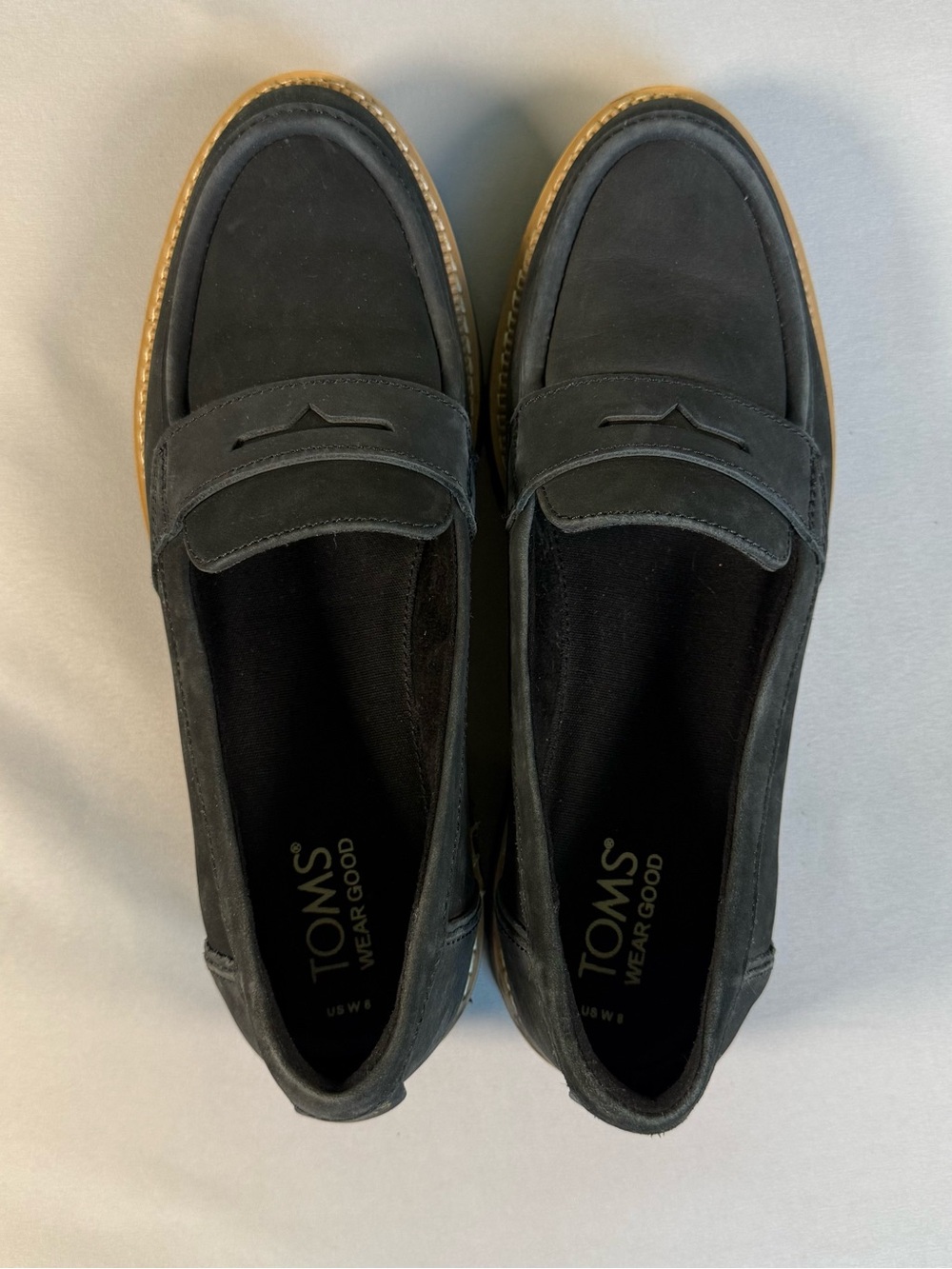 Toms Black Suede Lug Sole Penny Loafers - Picture 5 of 7